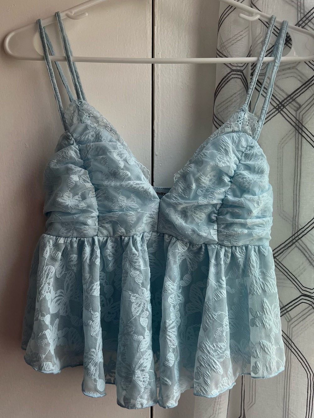Delicate Lace Light Blue Peplum Cami Top - Women